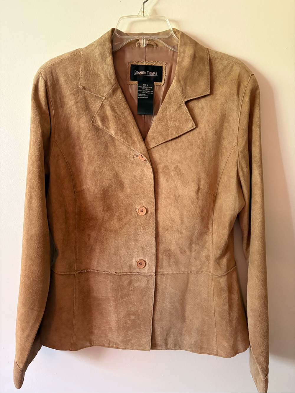 Brandon Thomas Camel Suede Button-Front Blazer